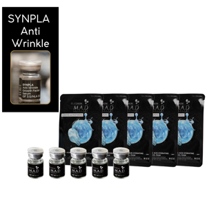 SYNPLA Anti Wrinkle Growth Factor Serum GF 3.0/ HLA 3.0 + HYALURONIC ACID HYDRATING FACIAL MASK  - ampułki przeciwzmarszczkowe z czynnikami wzrostu i kwasem hialuronowym 5 sz. + maska w płacie 5 sz.